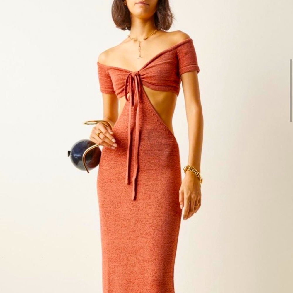 Cult Gaia Alicia Cutout Cotton-Blend Knit Off-The-Shoulder Midi Dress Medium,NWT